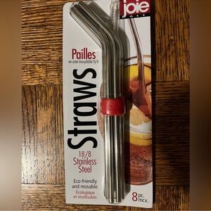NEW Joie Silver Stainless Steel Straws 8pc.